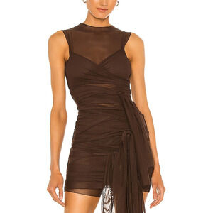 Kim Shui Sheer Brown Jersey Wrap Top Size S